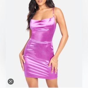 bebe Purple Satin Gold Ring Mini Dress Size Small New With Tags